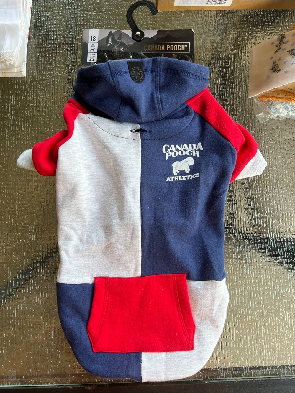 Canada Pooch Color Block Dog Hoodie Premium Sweatshirt Red, Blue, Grey Sz 18